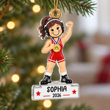 Load image into Gallery viewer, Personalized Acrylic Ornament Red Wrestler Gift for Daughter