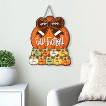 Load image into Gallery viewer, Personalized Fall Wooden Sign with Pumpkins & Football Bow Gift for Family
