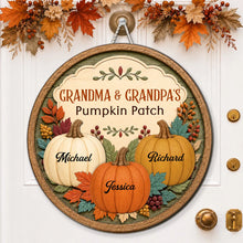 Load image into Gallery viewer, Personalized Wooden Pumpkin Patch Sign Gift for Grandma & Grandpa