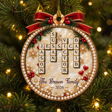 Load image into Gallery viewer, Personalized Family Word Search Ornament Red Gold Unique Gift