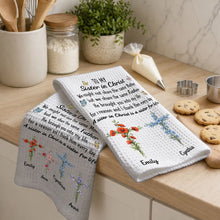 Load image into Gallery viewer, Personalized Kitchen Towel Sister in Christ Gift with Crosses & Butterflies