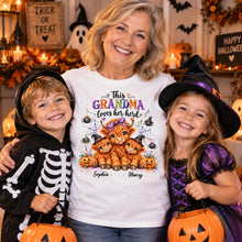 Load image into Gallery viewer, Personalized Halloween Sweatshirt for Grandma with Cows & Spiders