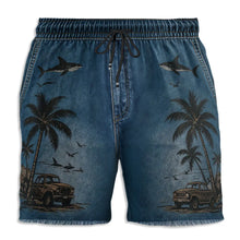 Load image into Gallery viewer, Personalized Beach Shorts Tropical Shark Print Gift for Him