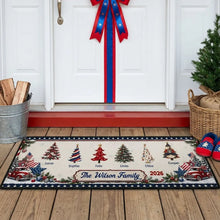 Load image into Gallery viewer, Personalized Christmas Doormat Vintage Trucks Trees Family Gift