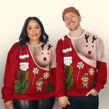Load image into Gallery viewer, Personalized Funny Reindeer Illusion Sweatshirt for Couples Christmas Gift