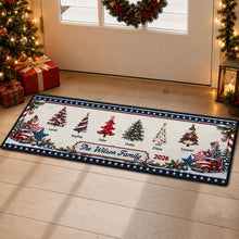 Load image into Gallery viewer, Personalized Christmas Doormat Vintage Trucks Trees Family Gift