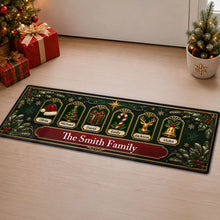 Load image into Gallery viewer, Personalized Christmas Doormat with Tree & Reindeer Icons | Unique Family Gift