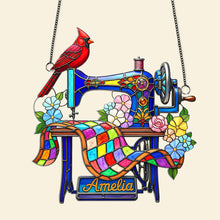 Load image into Gallery viewer, "Sewing is the thread of life" - Personalized Sewing Machine Suncatcher Ornament - Perfect Gift for Sewing Enthusiasts, Crafters, and Memorial Remembrances Ornament MagicInPrints