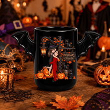 Load image into Gallery viewer, Personalized Halloween Couple Mug Custom Name Bat Wing Gift
