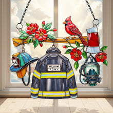 Load image into Gallery viewer, “Celebrate Bravery with Our Firefighter Heaven Suncatcher” - Personalized Gift for Firefighters, Customizable Ornament Ornament PopCulturePrints