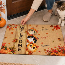 Load image into Gallery viewer, Personalized Fall Cat Doormat Custom Pet Owner Gift Cozy Autumn