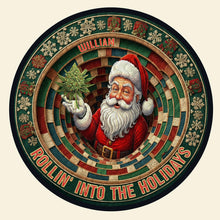 Load image into Gallery viewer, “Rollin’ Into the Holidays” - Personalized Chill Santa Round Rug - Unique Christmas Gift for Family and Friends Doormat MagicInPrints