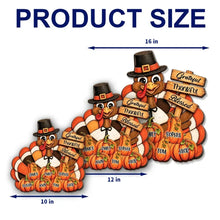 Load image into Gallery viewer, Personalized Wooden Sign with Pilgrim Turkey for Family Fall Decor
