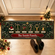 Load image into Gallery viewer, Personalized Christmas Doormat with Tree & Reindeer Icons | Unique Family Gift