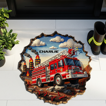 Load image into Gallery viewer, “Brave and Bold” - Personalized Rescue Hero Firetruck Doormat - Custom Gift for Firefighters, Heroes, and Homeowners Doormat MagicInPrints