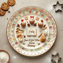 Load image into Gallery viewer, Just A Girl Who Loves Baking - Personalized Ceramic Round Plate for Baking Lovers Ceramic Round Plate MagicInPrints