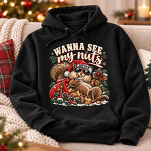 Load image into Gallery viewer, Personalized Funny Christmas Sweatshirt for Him - Wanna See My Nuts Santa Squirrel Gift