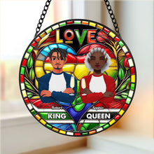 Load image into Gallery viewer, Personalized Stained Glass Art for Black Couples - Proud King & Queen Ornament PopCulturePrints