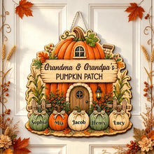Load image into Gallery viewer, Personalized Wooden Sign Fall Pumpkin Gift for Grandma Grandpa