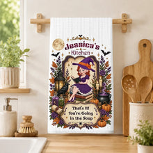 Load image into Gallery viewer, Personalized Halloween Kitchen Towel Custom Witch Art Gift