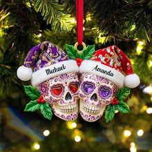 Load image into Gallery viewer, Celebrate Love with a Twist: Personalized Christmas Dia de Los Muertos Skull Couple Acrylic Ornament - A Custom Gift for Couples, Friends, and Family Ornament MagicInPrints