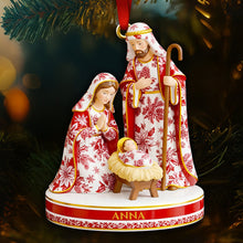 Load image into Gallery viewer, "Embrace the Spirit of Christmas - Toile de Jouy Nativity Ornament, Personalized Gift for Believers" Ornament MagicInPrints