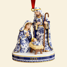 Load image into Gallery viewer, "Embrace the Spirit of Christmas - Toile de Jouy Nativity Ornament, Personalized Gift for Believers" Ornament MagicInPrints