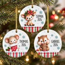 Load image into Gallery viewer, Personalized Ceramic Ornament Cute Woodland Animals Gift for Kids