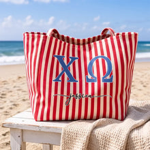 Load image into Gallery viewer, Personalized Sorority Striped Tote Bag Custom Keepsake Gift