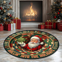 Load image into Gallery viewer, “Rollin’ Into the Holidays” - Personalized Chill Santa Round Rug - Unique Christmas Gift for Family and Friends Doormat MagicInPrints