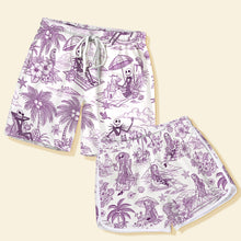 Load image into Gallery viewer, Spooktacular Love: Spooky Couple Beach Shorts - Personalized Gifts for Couples Beach Shorts MagicInPrints