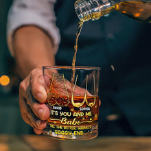 Load image into Gallery viewer, “It’s You and Me Babe, Till the Bitter, Wrinkly, Saggy End” - Personalized Drinking Glass for Couples Whiskey Glass MagicInPrints