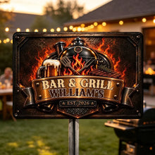Load image into Gallery viewer, Personalized Rustic Iron Grill Sign Custom Name Gift for Dad