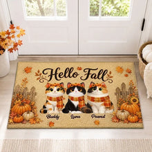 Load image into Gallery viewer, Personalized Doormat with Cats and Pumpkins | Housewarming Gift for Cat Owners