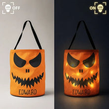 Load image into Gallery viewer, Personalized LED Light Up Fabric Basket Pumpkin Face Halloween Gift for Kids