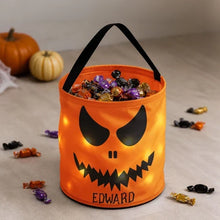 Load image into Gallery viewer, Personalized LED Light Up Fabric Basket Pumpkin Face Halloween Gift for Kids