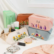 Load image into Gallery viewer, Personalized Blush Floral Leather Makeup Bag Gift for Mom
