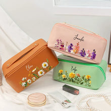 Load image into Gallery viewer, Personalized Blush Floral Leather Makeup Bag Gift for Mom