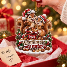 Load image into Gallery viewer, Personalized Acrylic Holiday Ornament Cuddling Squirrels Gift for Couples