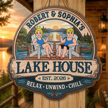 Load image into Gallery viewer, Personalized Wooden Lake Sign Gift for Couples Relax Unwind