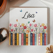 Load image into Gallery viewer, Personalized Round Ceramic Coaster with Butterflies for Book Lovers