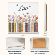 Load image into Gallery viewer, Personalized Round Ceramic Coaster with Butterflies for Book Lovers