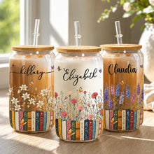 Load image into Gallery viewer, Personalized Bamboo Lid Glass Cup Gift for Book Lovers