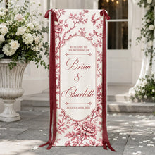 Load image into Gallery viewer, Personalized Wedding Welcome Banner Custom Name Blue Floral Birds Gift for Couples