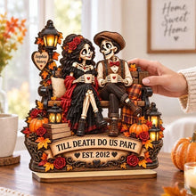 Load image into Gallery viewer, Personalized Halloween Wooden Plaque Skeleton Couple Gift