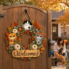 Load image into Gallery viewer, Personalized Wooden Welcome Sign with Cats for Pet Owners