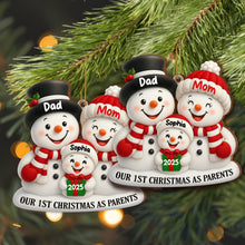 Load image into Gallery viewer, Personalized Wooden Christmas Ornament for New Parents Red Snowman Gift