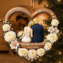 Load image into Gallery viewer, Personalized First Christmas Married Wooden Ornament Newlywed Gift