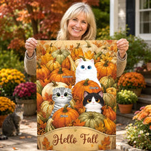 Load image into Gallery viewer, Personalized Fall Garden Flag with Cats in Pumpkin Patch Gift for Cat Lovers