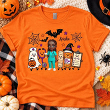 Load image into Gallery viewer, Personalized Halloween Tee Nurse Holding Coffee Gift for Nurse